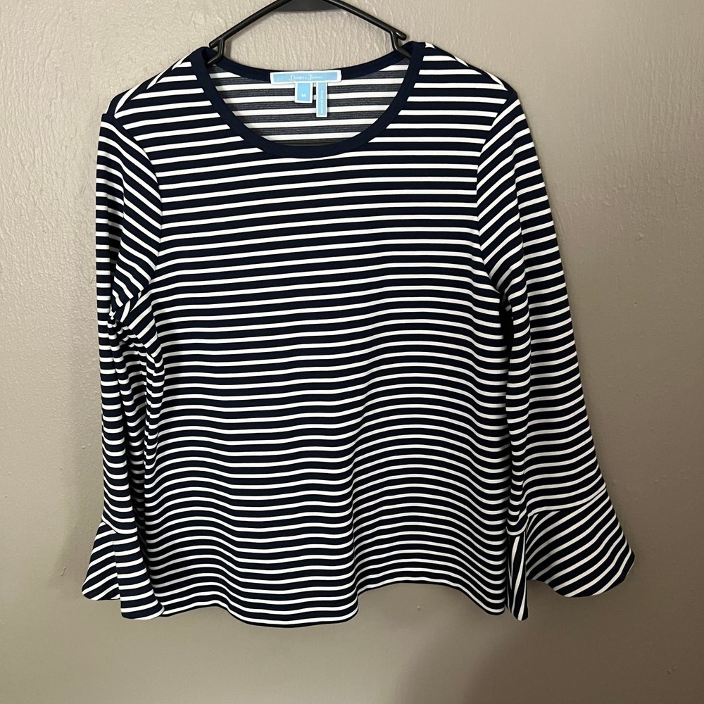DRAPER JAMES Navy Blue Sadler Stripe Long Sleeve Top Size Medium casual